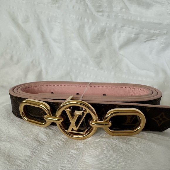 Louis Vuitton Brown and Pink Belt with Gold Buckle - Picture 1 of 5